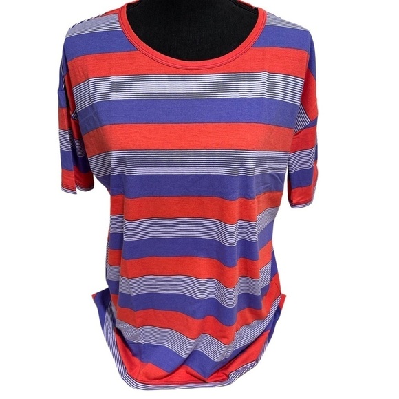 LulaRoe Irma Tunic Short Sleeve Stripes Pattern  Red Purple White XXS-XS 00-0 - Picture 1 of 13